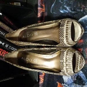 ALDO Snakeskin peep toe heels